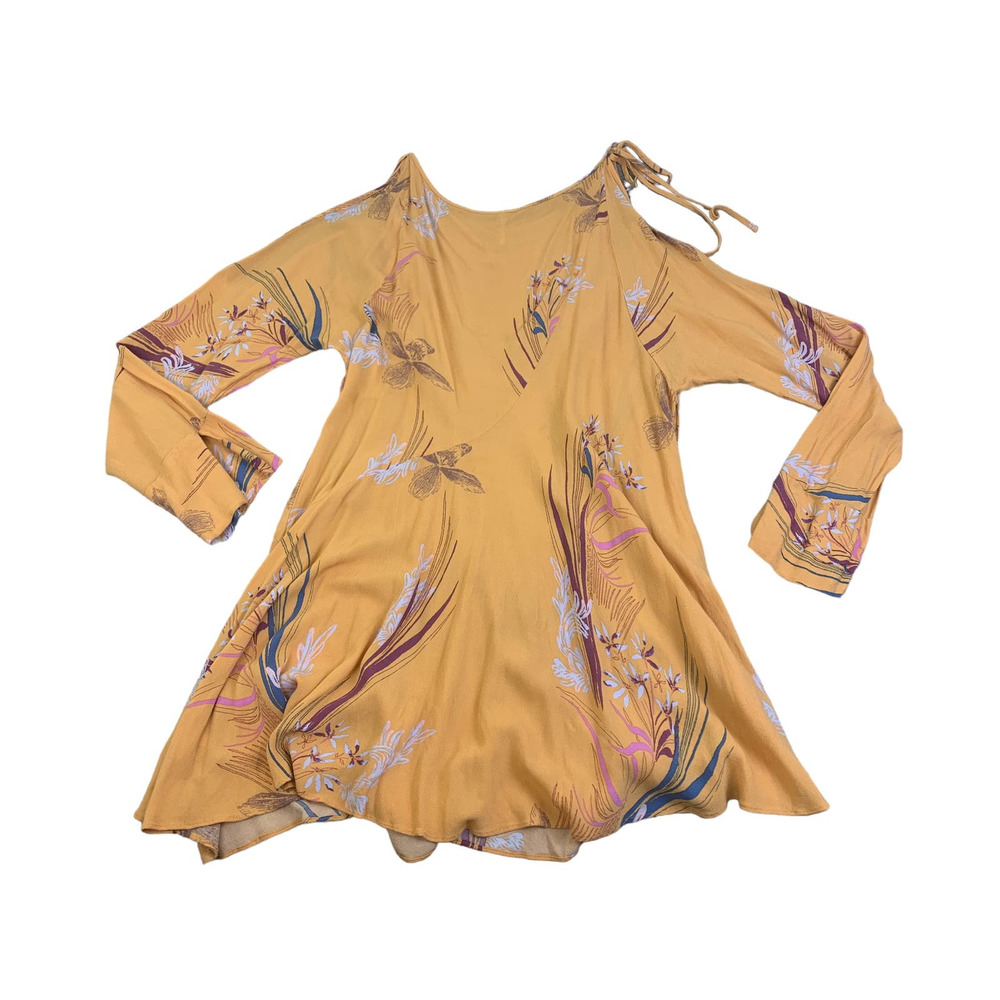 Free People Top Cold Shoulder Long Sleeve Floral Gold Size Large